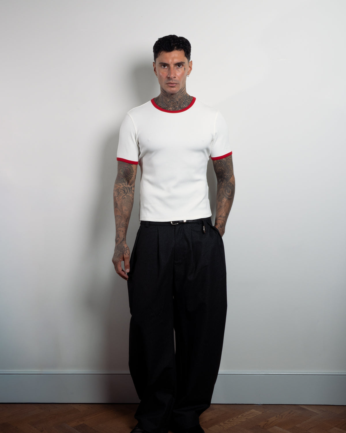 RINGER TEE - WHITE & RED